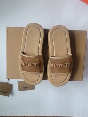 Burberry Mesh Top Rubber Slides Sandals Black EUR 35 (US 5) Woth Box